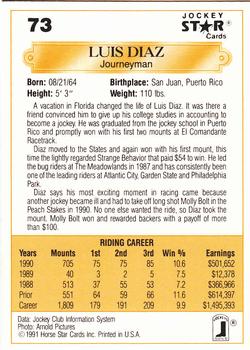1991 Jockey Star Jockeys #73 Luis Diaz Back